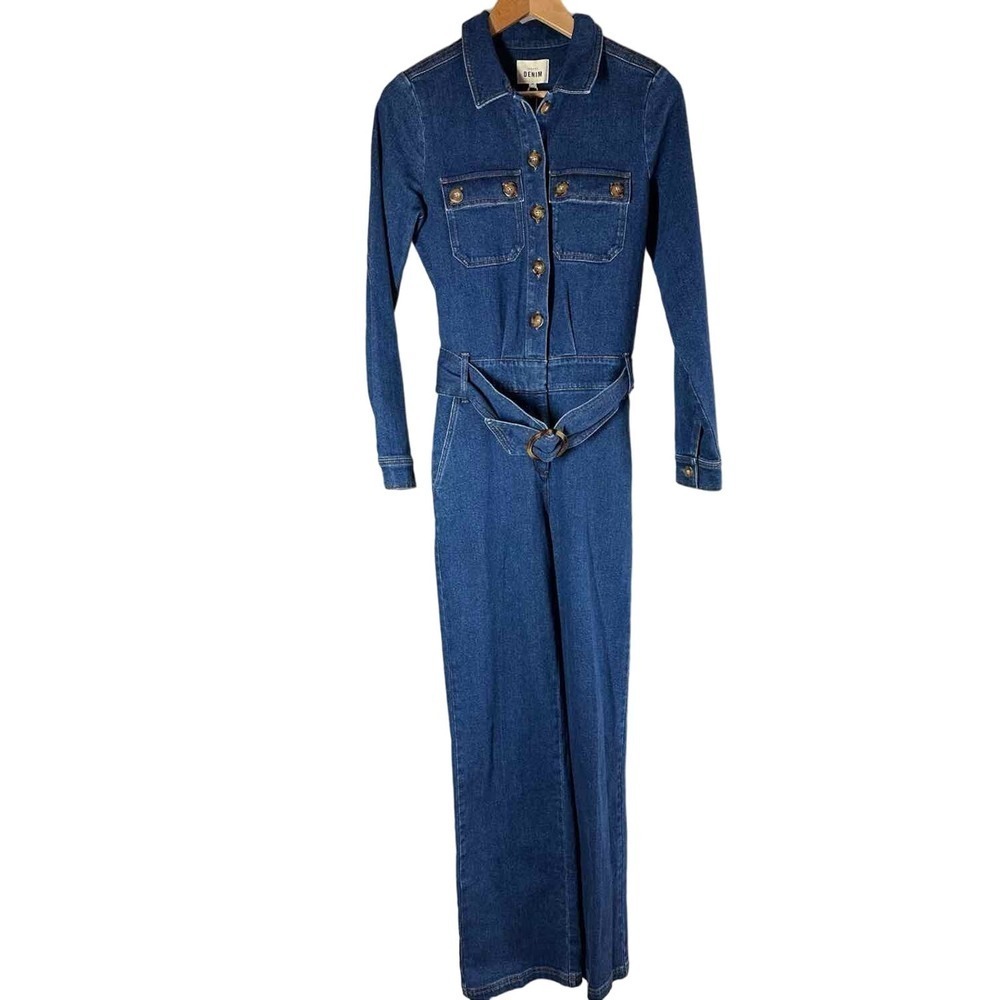 NWT! Sezane Brooklyn Blue Denim Jumpsuit Size US 4